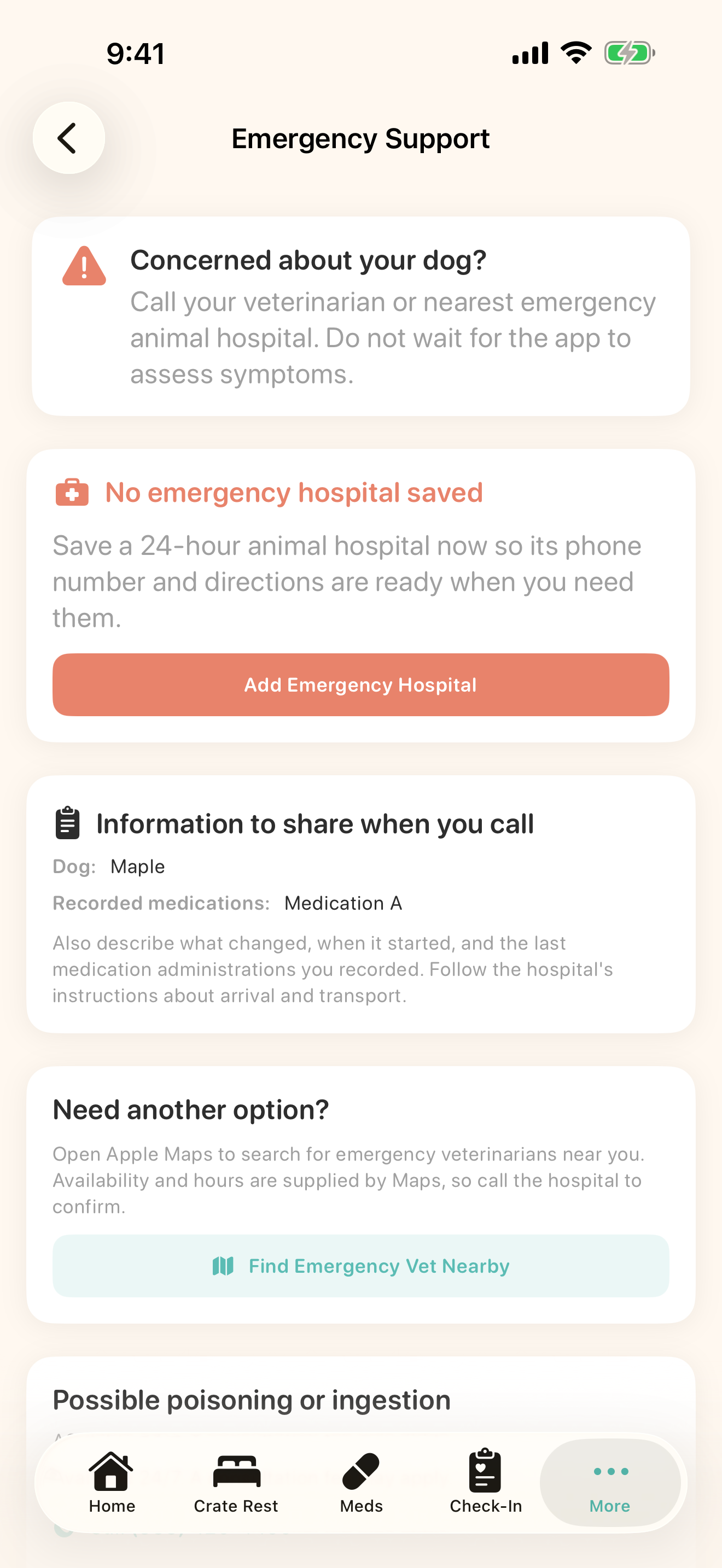Actual IVDD Recovery emergency support screen