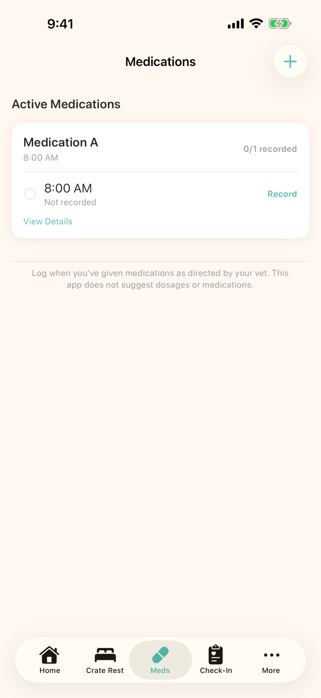 Actual IVDD Recovery medication schedule screen