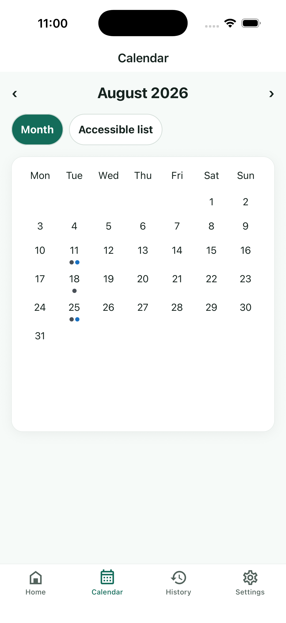 BinBuddy monthly collection calendar