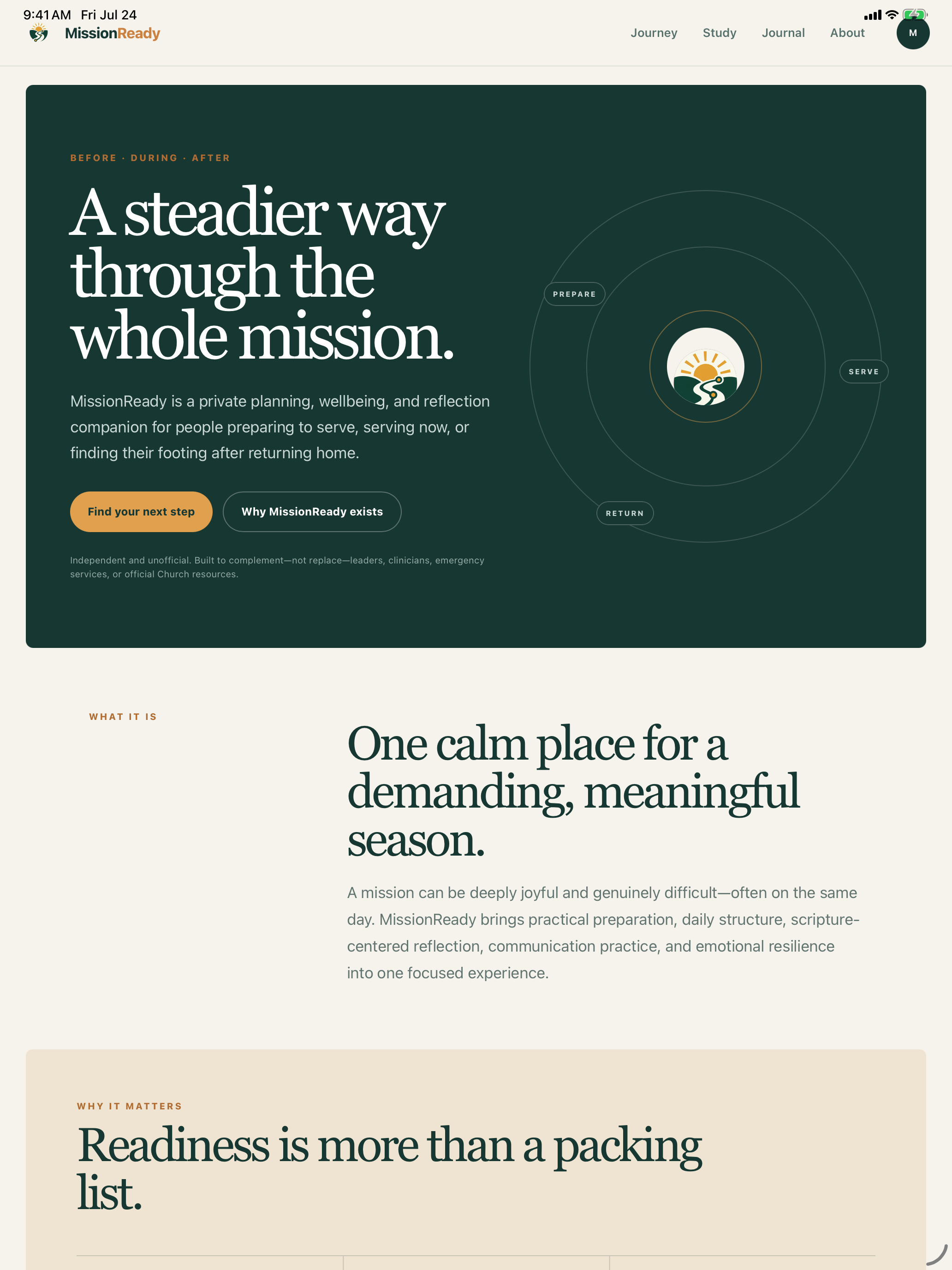 Mission Ready landing experience on iPad