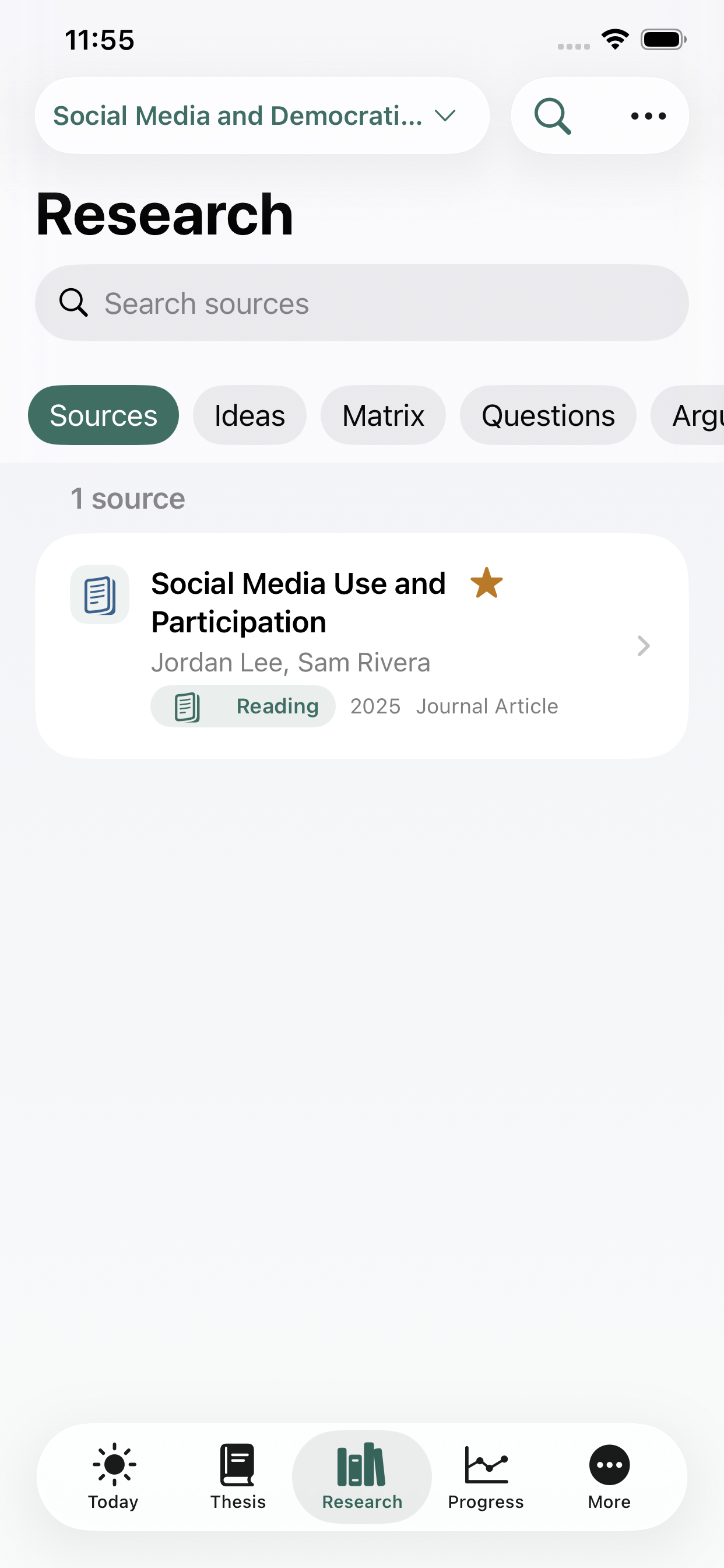 Research source library screen